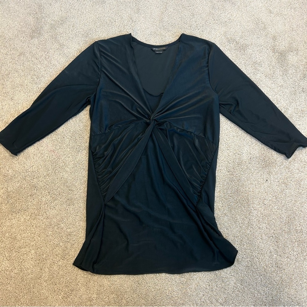 BCBGMAXAZRIA black crisscross 3/4 sleeve top blouse stretchy Sz M - Picture 5 of 10